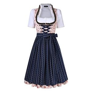 Small 4-6 German GloryStar Dirndl Dress 3 Pc  Bavarian Oktoberfest Ivory Floral